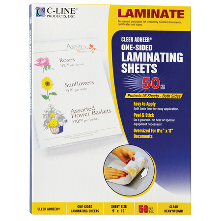 C-LINE PRODUCTS Heavyweight Cleer Adheer® Laminating Sheets, Clear, 9 x 12, PK50 CLI65001